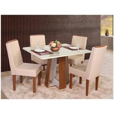 Imagem de Mesa de Jantar 4 Cadeiras Retangular Naturalle e Off-White Tampo de Vi