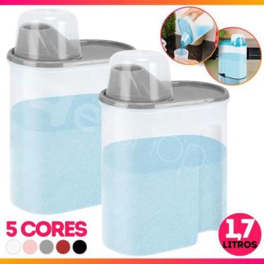 Imagem de Kit 2 Dispensers Porta Sabão Líquido Pó Amaciante 1700ml - Plas Tutti,