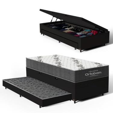 Imagem de Bicama Box Baú Solteiro com Colchão de Espuma D33 Ortobom Airtech 100 + Auxiliar Unique 88cm (Preto)