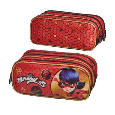 Imagem de Estojo Triplo Escolar Miraculous Ladybug Be 8cm - Pacific, Vermelho