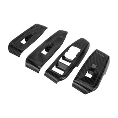 Imagem de REPAIROCK 1 conjunto de capa de painel de interruptor de janela da porta frontal para Ford para Ranger 2023-2024 Master Power Window Switch Cover Trim Padrão de fibra de carbono ABS preto