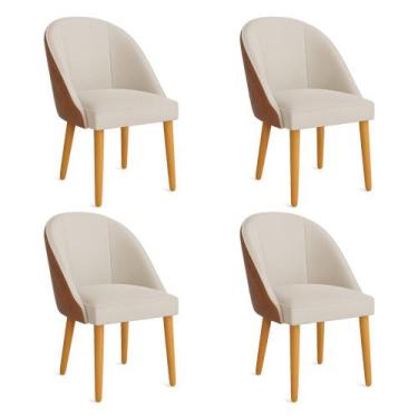 Imagem de Kit 04 Cadeiras Poltrona de Jantar Bela Corano Nozes e Linho Pés Palit