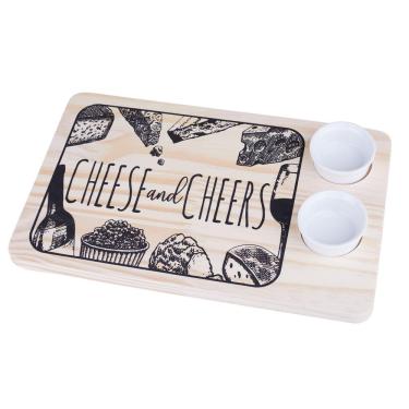 Imagem de Tábua de Frios Retangular Madeira 20x33cm com 2 Potes Cazza 57PT