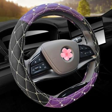Imagem de Capa de volante de couro, respirável, antiderrapante, preto, branco, ajuste universal, protetor de roda de carro de 35.6 cm 1/5.1-38.1 cm para mulheres, meninas, SUVS, Sedans, carros, caminhões (roxo