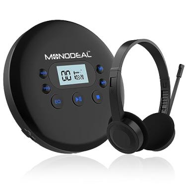 Imagem de MONODEAL Leitor De Cd Portátil Atualizado 2025, Com Fones Ouvido, Pequeno Display Lcd Pessoal, Antiderrapante/À Prova Choque, Recarregável Para Carro