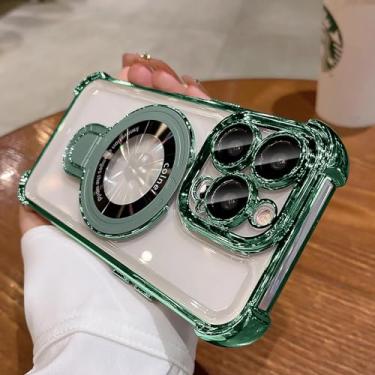 Imagem de Chuawinty Capa De Metal Com Suporte Compatível Iphone 13 Pro Max, [Proteção Contra Quedas Nível Militar] Quatro Cantos À Prova Choque, Brilhante, Fino E Durável Max (Verde)