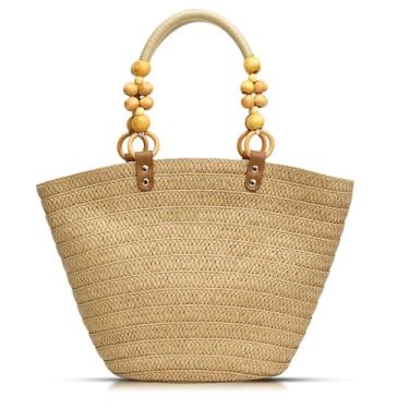 Imagem de QTKJ Bolsa de praia de palha para mulheres, sacola de grande capacidade, bolsa de mão para férias, viagens, uso diário (estilos 633