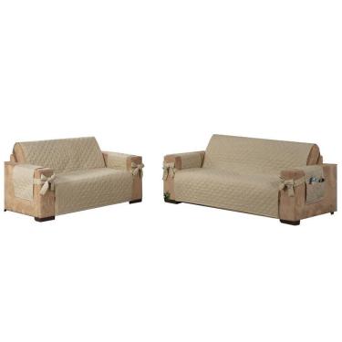 Imagem de Kit Jogo Capa Protetor Sofá 2 E 3 Lugares King Laço Creme