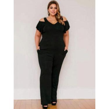 Imagem de Macacão Plus Size Ombro de Fora - luh may, Preto, G2