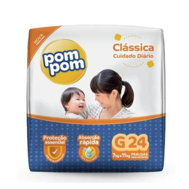 Imagem de Fralda Descartável Pom Pom Clássica Jumbo Tamanho G Pacote com 24 Fral