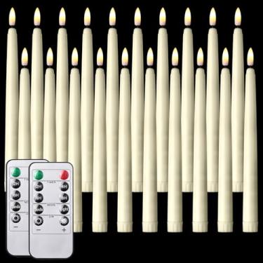 Imagem de Tuanse Pacote com 20 velas cônicas cintilantes sem chama com controle remoto e temporizador, castiçais de advento de LED, operados por bateria para casamento, Halloween, Natal, mesa, centro de mesa