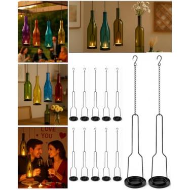 Imagem de Candelabra para pendurar em ferro forjado AceList, suporte de vela decorativo de acabamento preto fosco para iluminação DIY frasco de garrafa de vinho perfeito DIY presente de aniversário, festa, lanterna, jardim, varanda, 12 Packs
