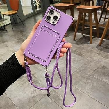 Imagem de Candy Color Crossbody Colar Alça Cordão Carteira Capa de telefone para iPhone 14 Plus 13 11 12 Pro Max Slot para Cartão Capa Mole, Roxo, Para iPhone 7Plus (8Plus)