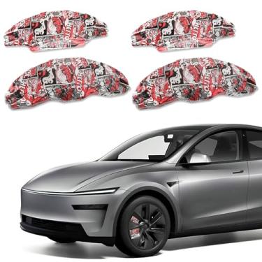 Imagem de Tampas de pinça de freio compatíveis com Tesla Model Y Juniper 2025-2026, 19 50.8 cm Capas de pinça de freio do cubo da roda de freio dianteiro e traseiro 4 peças para acessórios modelo Y Juniper