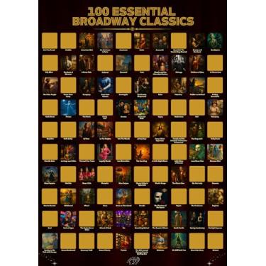 Imagem de Celegreat Pôster 100 Essential Broadway Classics Scratch Off | Pôster de lista de desejos para amantes de teatro musical | Presente para fãs de Brodway