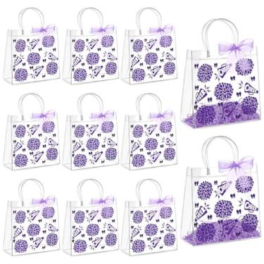 Imagem de AmazingSpark Conjunto de 10 sacos de presente de PVC transparente com alças reutilizáveis para lembrancinhas de festa com fita de ráfia saco de presente de plástico para líder de torcida (roxo)