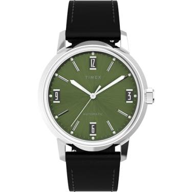 Imagem de Relógio Timex Marlin automático de 40 mm com pulseira de couro, preto, tamanho único
