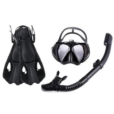 Imagem de Óculos de mergulho com snorkel, conjunto de máscaras de mergulho ao ar livre, óculos de natação com nadadeiras(preto,L/XL)