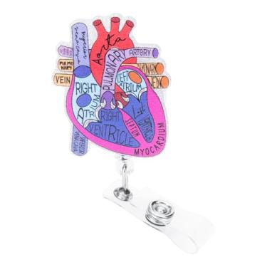 Imagem de Carretel de crachá de enfermeira, porta-crachá de enfermeira com padrão fofo, porta-cartão de identificação retrátil de coração com clipe jacaré, design fofo para enfermeiros, professores, estudantes