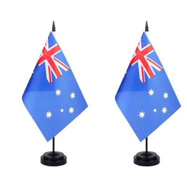 Imagem de JBSJBS Bandeira de mesa da Austrália, 30,5 cm, conjunto de luxo, bandeiras australianas, mini bandeiras de mesa de escritório pequenas da Austrália com base de suporte preto decorações de mesa (pacote