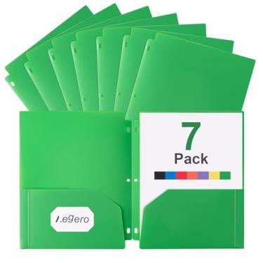 Imagem de Aegero Pastas perfuradoras de plástico de 3 furos com bolsos (pacote com 7, verde), serve para fichário de 3 anéis, pasta divisória para notebook, poliéster durável, comporta papel tamanho carta