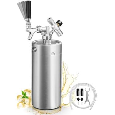 Imagem de Sistema portátil de dispensador de cerveja de aço inoxidável pressurizado de 3,628 g Mini Keg Growler