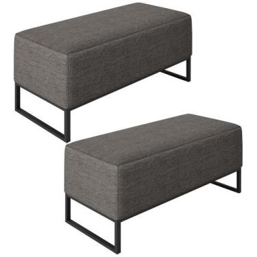 Imagem de Kit 02 Puffs Cléo W01 Base Ferro 90 Cm Linho Cinza Escuro - LYAM DECOR