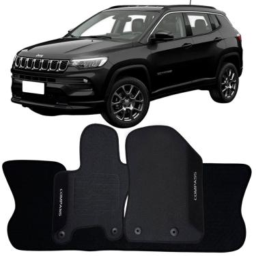 Imagem de Tapete Borracha Compass 2016 à 2025 Preto Pvc Logo Bordado Jogo 3 Peças Personalizado Automotivo