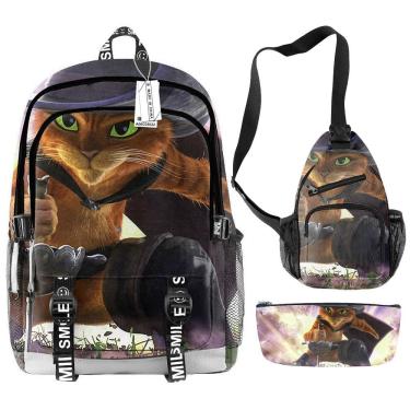 Imagem de Conjunto de mochilas Puss in Boots, bolsa escolar de anime para crianças, 3 unidades