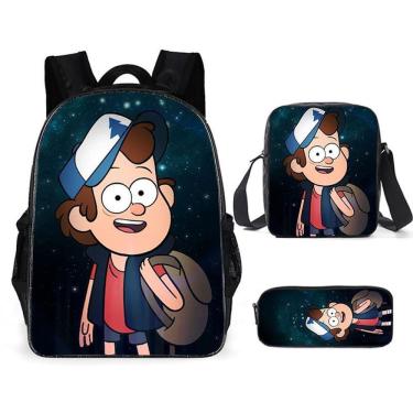 Imagem de Conjunto de mochilas escolares: mochila Gravity Falls, bolsa de lápis Messenger
