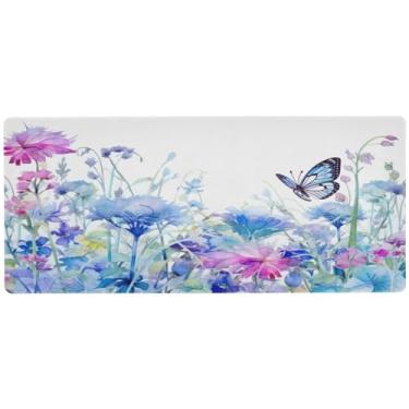 Imagem de Wassud Campo de flores em aquarela (3) mouse pad para jogos com base de borracha antiderrapante, mouse pad longo com borda costurada, à prova d'água, grande almofada de mesa para escritório, casa, 80