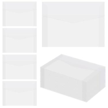 Imagem de 50 envelopes de vidro 16 × 12 cm, envelopes translúcidos para carimbos, envelopes transparentes autovedantes, mini envelopes para sementes, cartão de coleta de moedas e selos