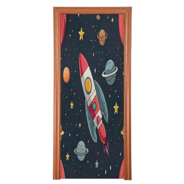 Imagem de Wassud Capa de porta de outono de foguete de desenho animado 102 x 250 cm, capa de porta grande para sala de aula, decorações de varanda de outono, capa de porta da frente