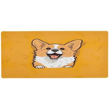 Imagem de Wassud Lindo tapete de mouse Corgi para jogos com base de borracha antiderrapante, mouse pad longo para teclado de computador com borda costurada, almofada grande à prova d'água para escritório, casa
