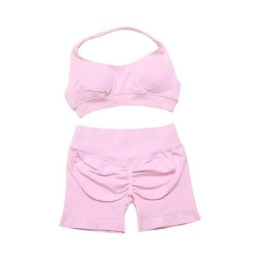 Imagem de Conjunto De Top E Shorts Sem Costura De Cintura Alta Para Academia 2 P