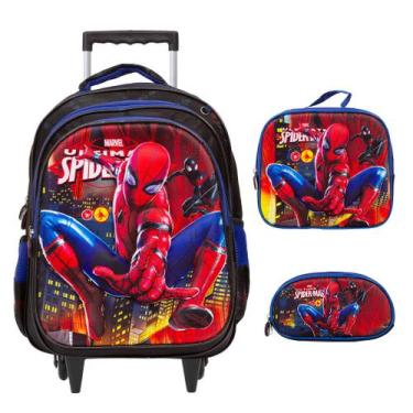 Imagem de Kit Mochila Escolar Masculina Homem Aranha Rodinha Lancheira - TOYS 2U