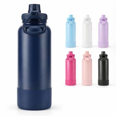 Imagem de Garrafa Térmica 800 ml Base Emborrachada Antiderrapante, Parede Dupla Inox 304, Mantém Gelada por 24h – (Azul Marinho)