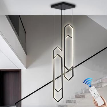 Imagem de Lustre LED moderno dourado, luminária pendente grande de alumínio para tetos altos, com controle remoto, 6 lâmpadas, ideal para escadas, hall de entrada, sala de estar e hall de entrada de c