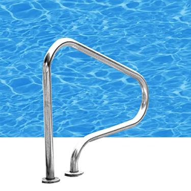 Imagem de Trilho de mão para piscina com kit de instalação Corrimão de piscina de aço inoxidável antiderrapante à prova de ferrugem para entrada de piscina no solo, capacidade de carga de 113 kg