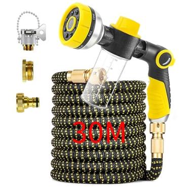 Imagem de Mangueira de Jardim 30 Metros Alta Pressão Autoexpansível Esguicho Regulável 8 Modos Saboneteira Interruptor Rotativo Adequado Para Limpeza de Veículos de Irrigação de Jardins (Amarelo, NO.3)