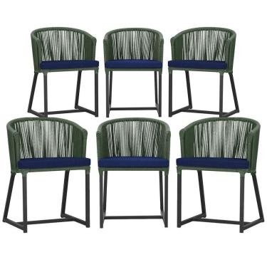 Imagem de 6 Cadeiras De Jantar área Noronha Preta E10 Trama  Verde