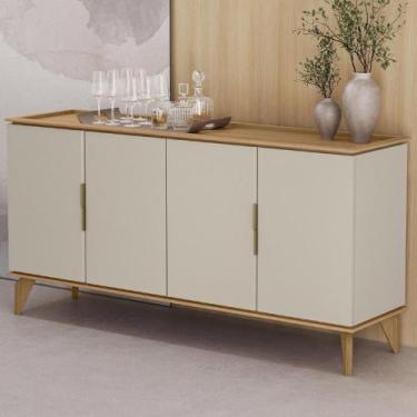 Imagem de Buffet Aparador 160cm 4 Portas Pé Madeira Ozzy Jequitibá/Off L06 - Mpo