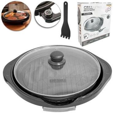 Imagem de Grill eletrico redondo premium 127v 1200w com termostato tampa de vidr