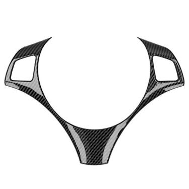Imagem de Aramox Capa de acabamento de botão de volante ABS decoração de interior de carro, serve para 3 séries E90 2006-2012 (padrão de fibra de carbono preto brilhante)