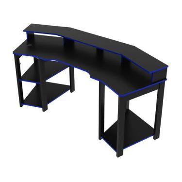 Imagem de Mesa Gamer Tecnomobili Me4167 Preto E Azul  - 3 Prateleiras