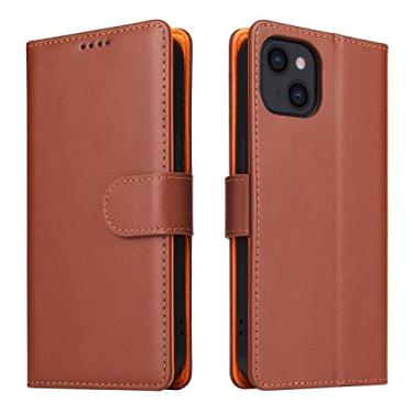 Imagem de YINGDAFENG Capa carteira para iPhone 14 Promax, capa protetora magnética de couro PU com compartimentos para cartões e proteção para câmera à prova de choque, capa interna de TPU (poliuretano termoplástico) marrom