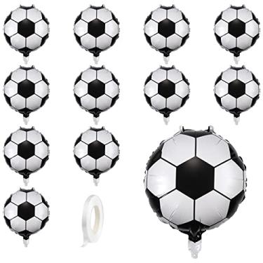 Imagem de AIEX 12 peças balões de festa de futebol de 45,72 cm, decoração de balão de futebol com cordão branco de 10 m suprimentos para festa de futebol tema de futebol crianças decorações de festa de aniversário