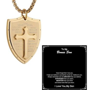 Imagem de HZMAN Shield Armor of God Efésios 6:16-17, Colar com pingente de aço inoxidável com cruz da fé, 24 inches, Aço inoxidável, Sem Pedra Preciosa
