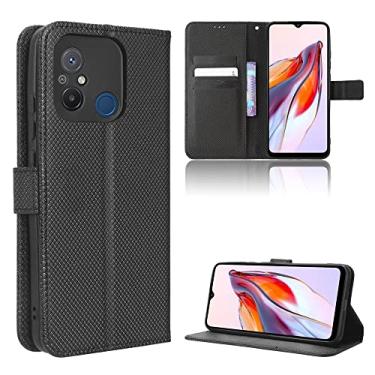 Imagem de Elubugod Capa para Xiaomi Poco C55 capa de couro, capa flip de couro PU para Xiaomi Redmi 11A / Redmi 12C capa preta