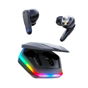 Imagem de Fone de Ouvido para jogos,Bluetooth 5.4 Fone Sem Fio Gamer Intra-auricular Cancelamento de Ruído Com Led Luz e Microfone （PRETO）